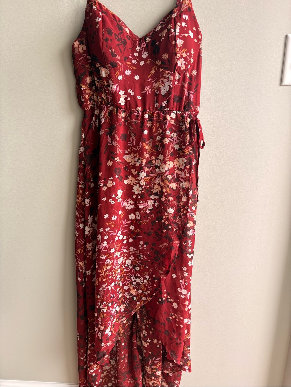 Lily Rose Red Floral Satin Midi Dress